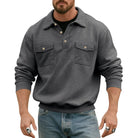 Men's Polo Collar Sweatshirt with Patch Chest Pockets and Ribbed Cuffs 9