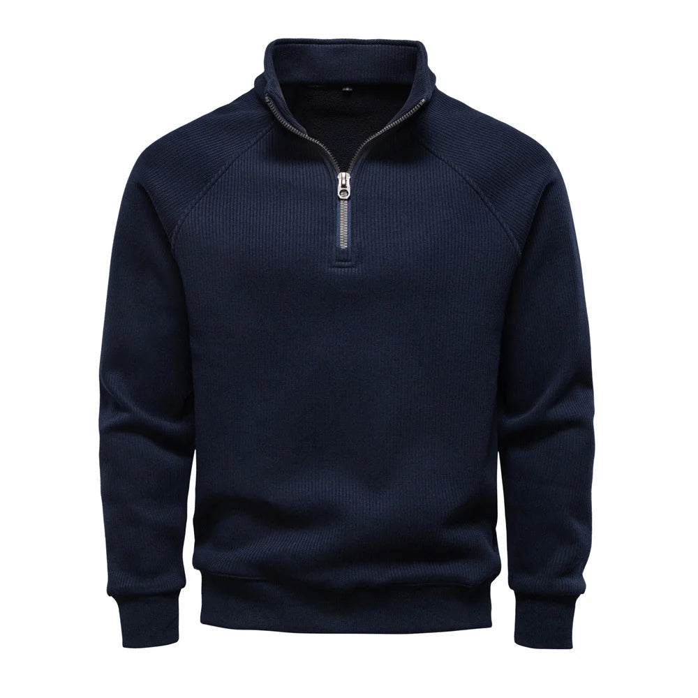 Men's Quarter-Zip Ribbed Knit Sweater with Fleece Lining 0