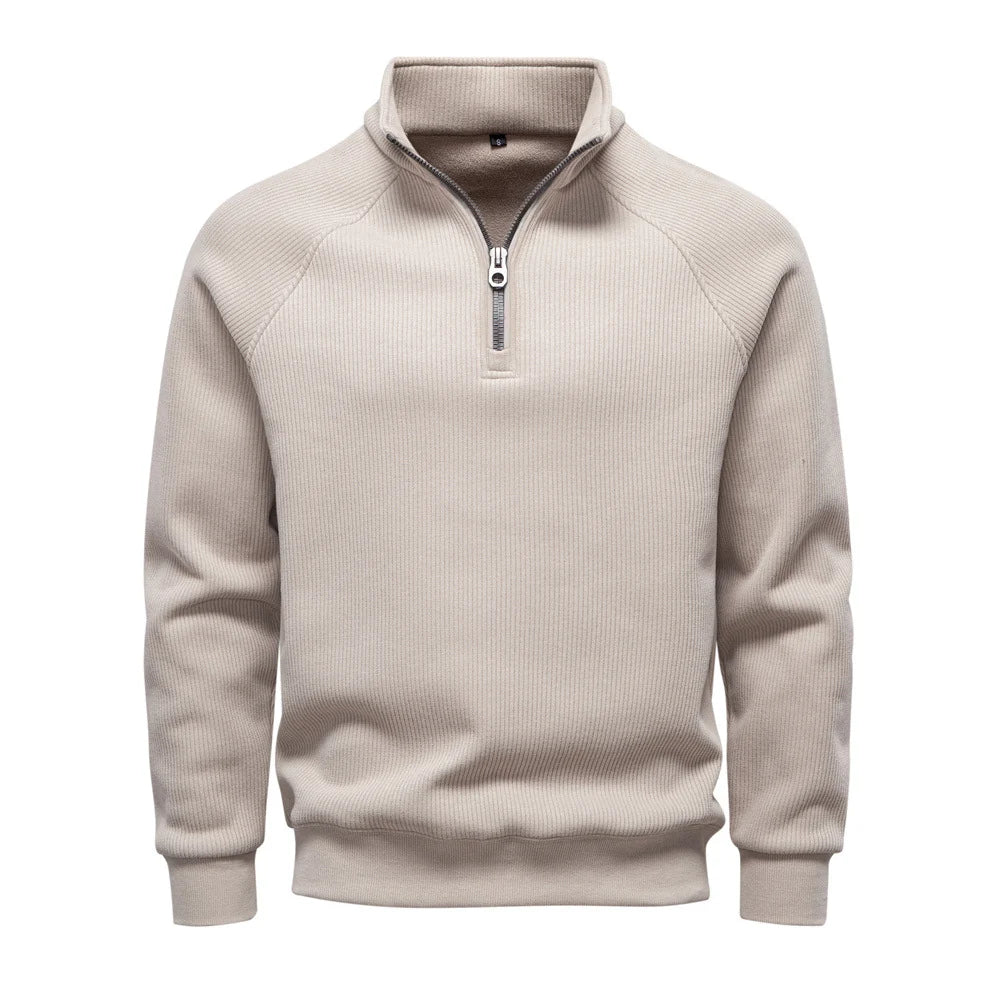 Men's Quarter-Zip Ribbed Knit Sweater with Fleece Lining 1
