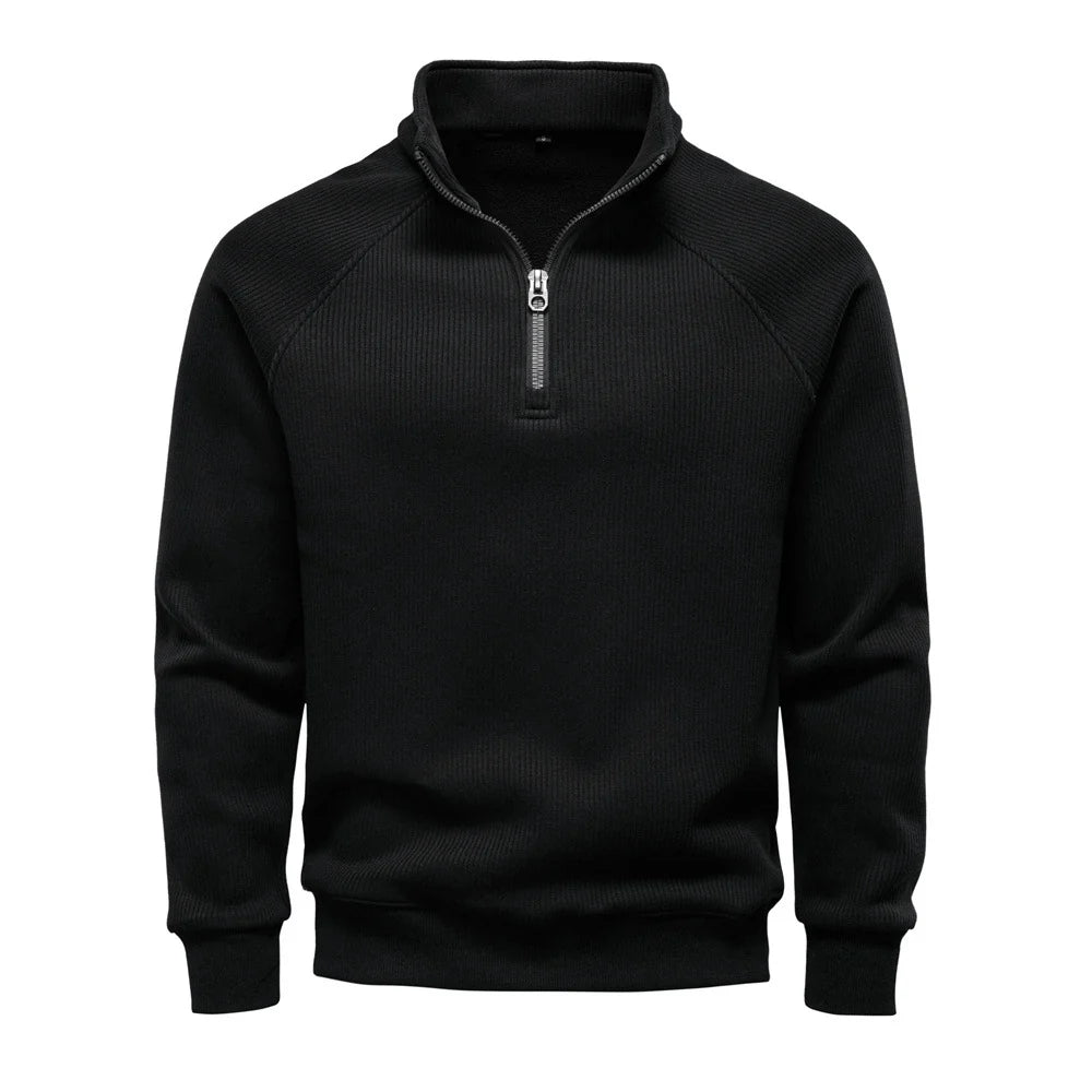 Men's Quarter-Zip Ribbed Knit Sweater with Fleece Lining 2