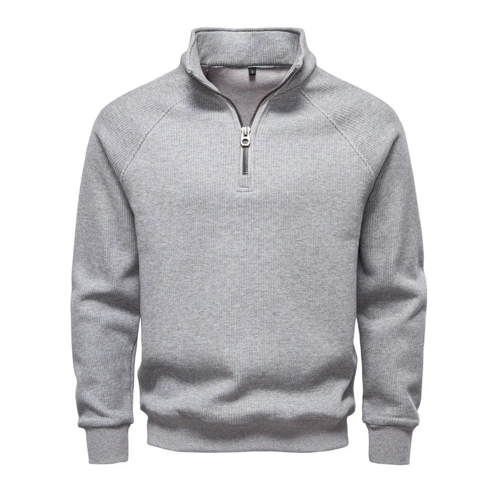 Men's Quarter-Zip Ribbed Knit Sweater with Fleece Lining 3