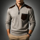 Men's Quarter-Zip Sweater with Contrast Panel and High Collar 0