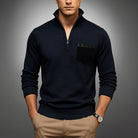 Men's Quarter-Zip Sweater with Contrast Panel and High Collar 2