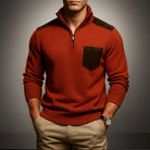 Men's Quarter-Zip Sweater with Contrast Panel and High Collar 5