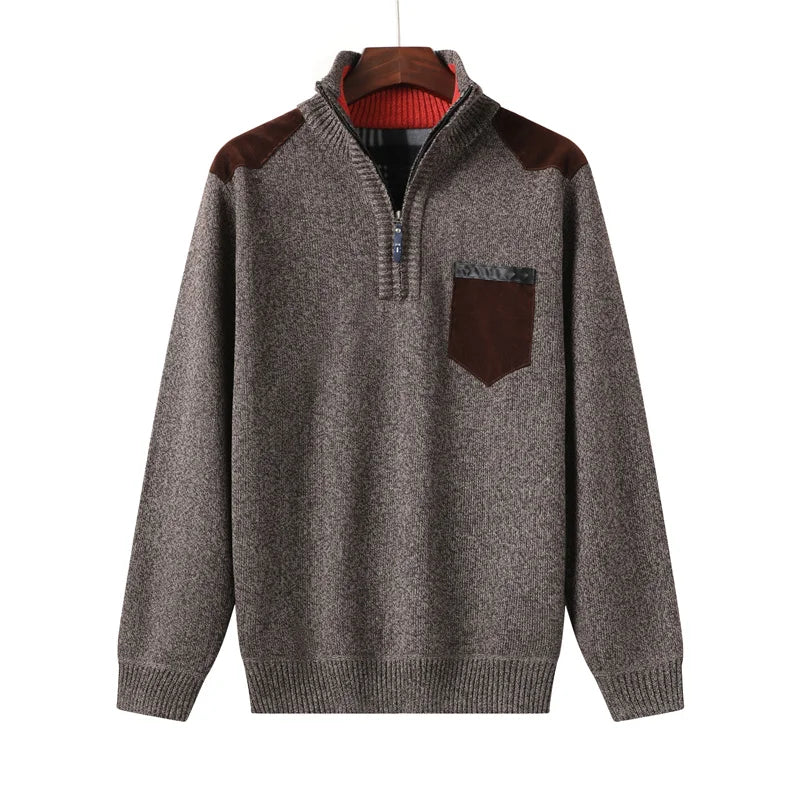 Men's Quarter-Zip Sweater with Contrast Panel and High Collar 6