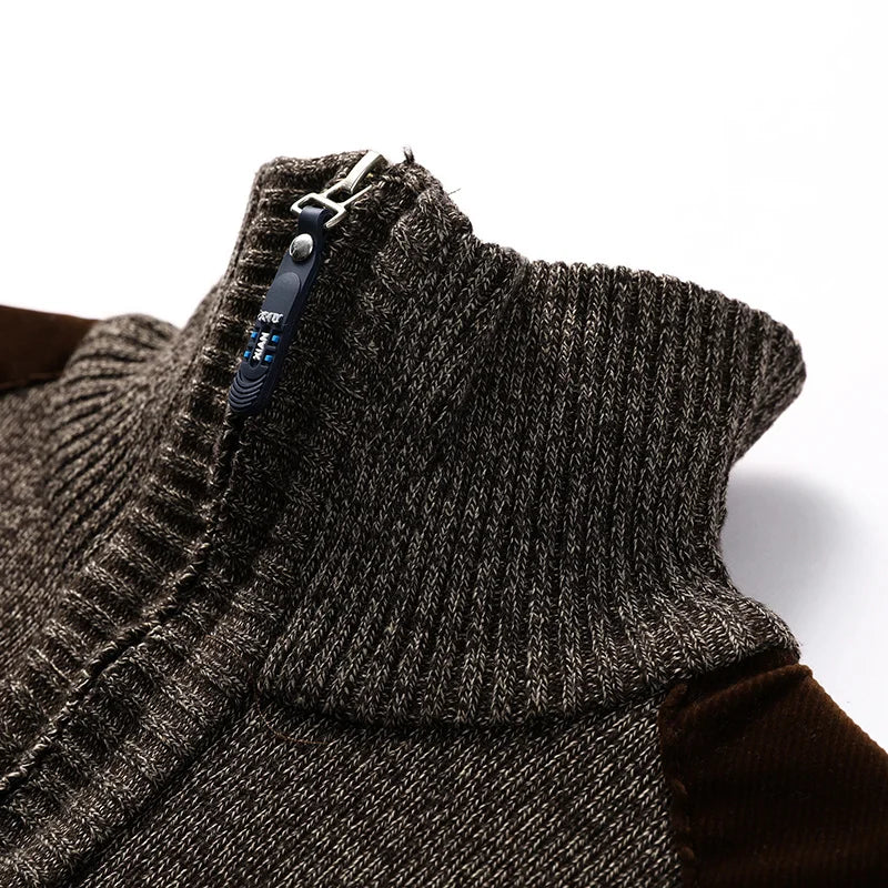Men's Quarter-Zip Sweater with Contrast Panel and High Collar 7