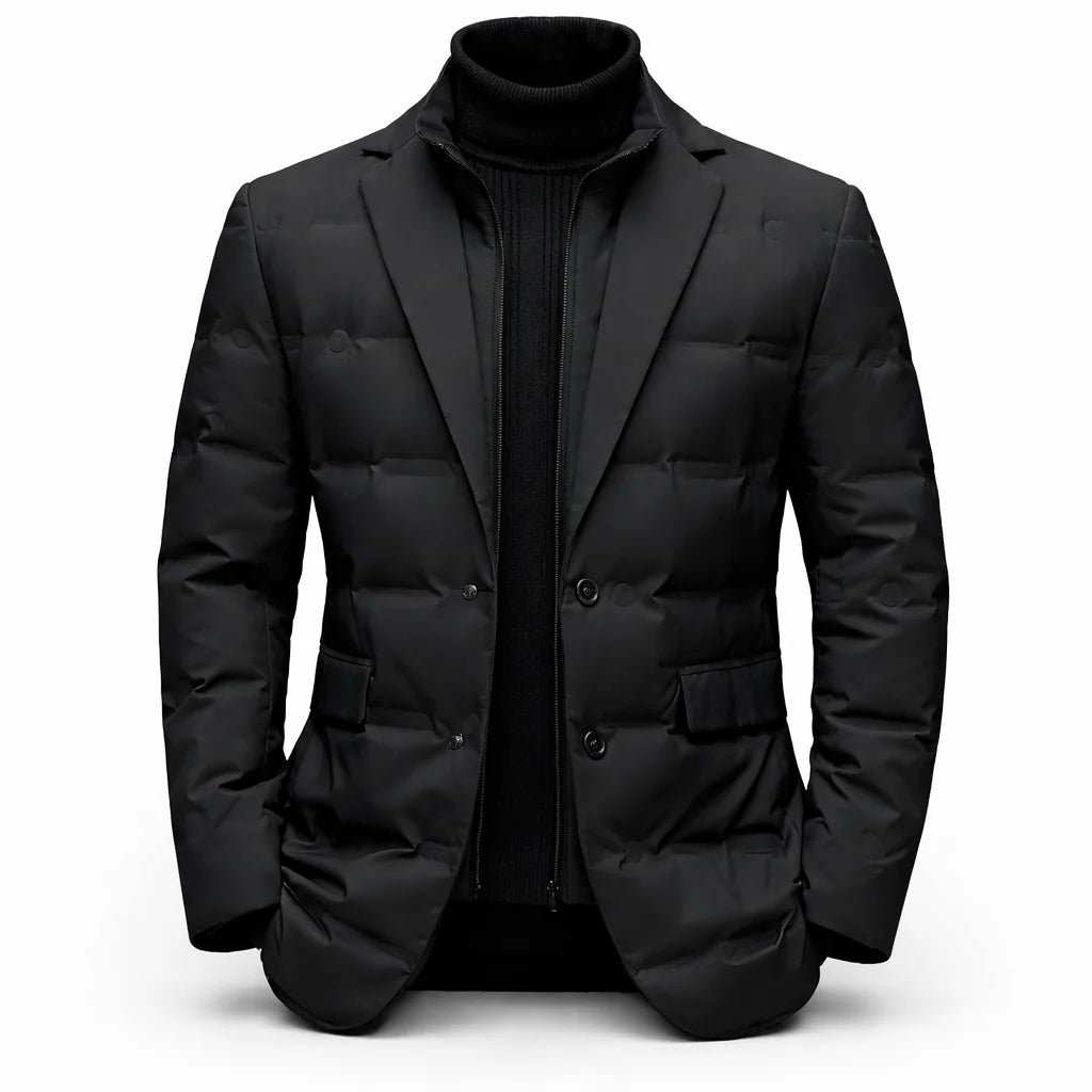 Men's Quilted Blazer Jacket with Padded Insulation and High Collar 0