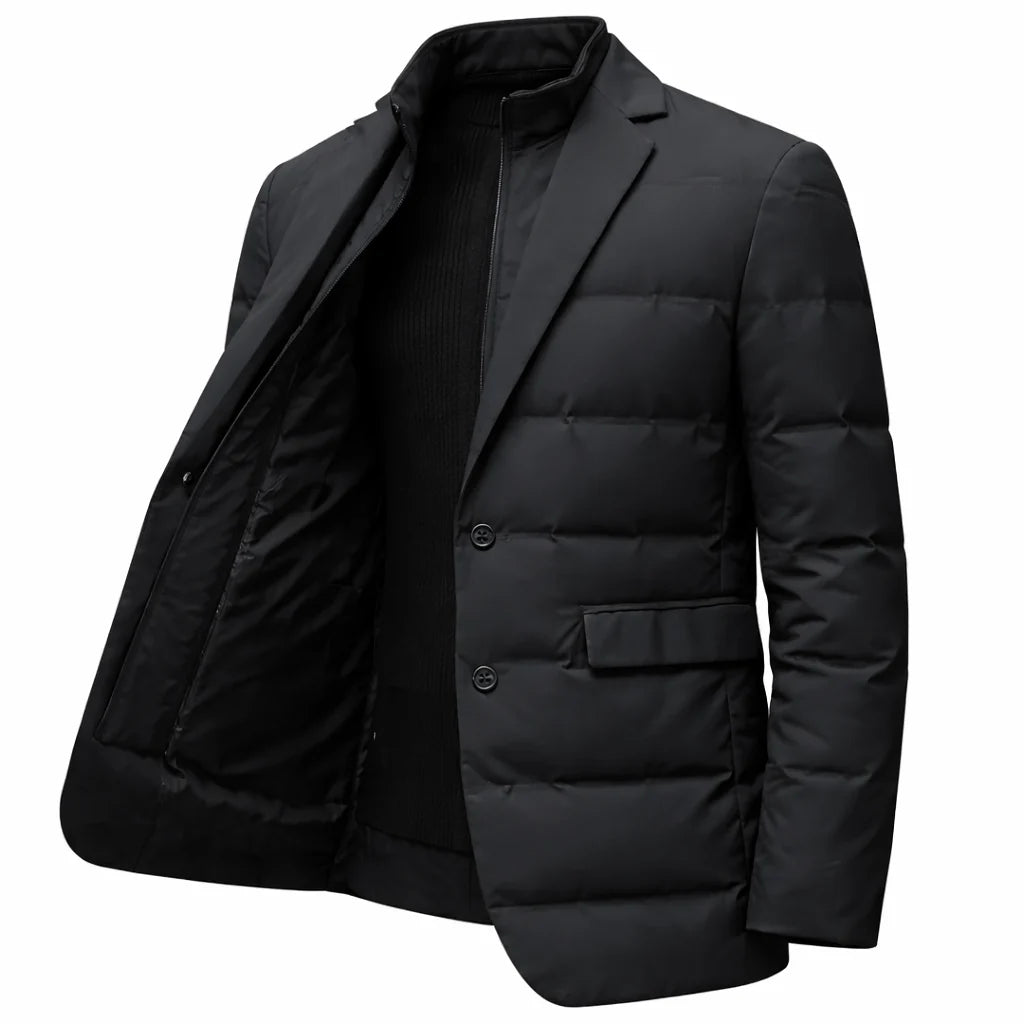 Men's Quilted Blazer Jacket with Padded Insulation and High Collar 2