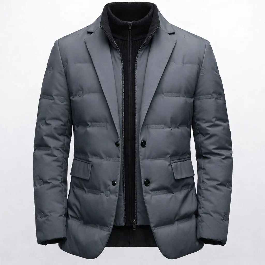 Men's Quilted Blazer Jacket with Padded Insulation and High Collar 3