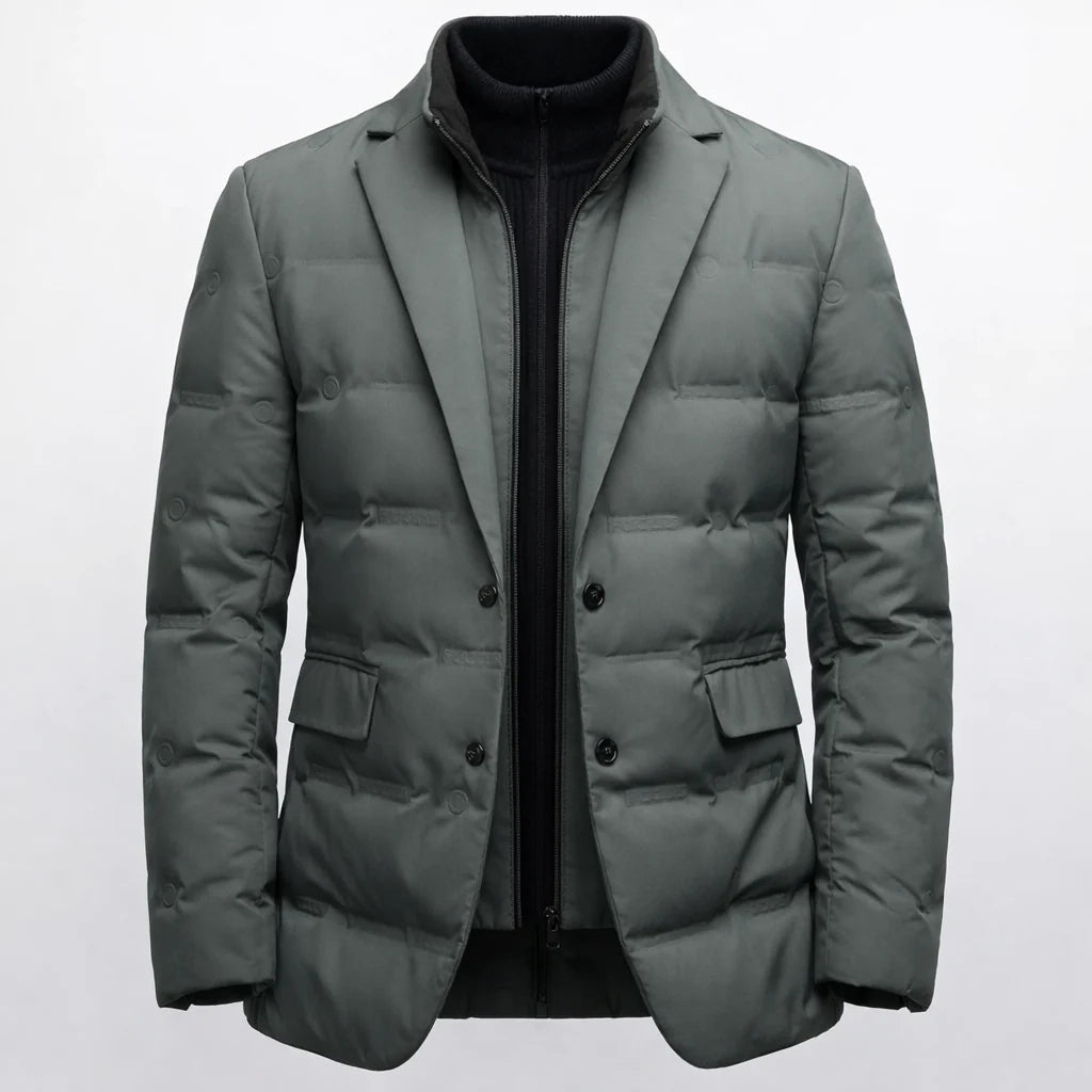 Men's Quilted Blazer Jacket with Padded Insulation and High Collar 4