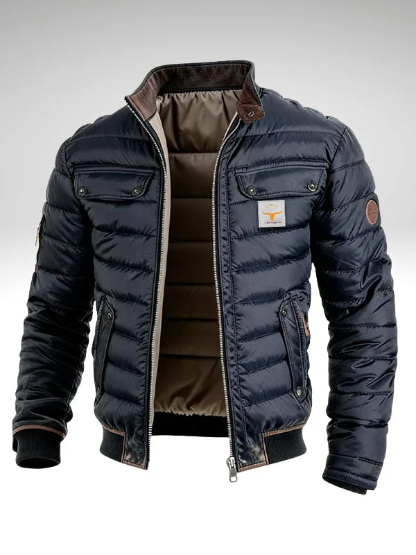 Men's Quilted Bomber Puffer Jacket with Zip Front and Pockets 0