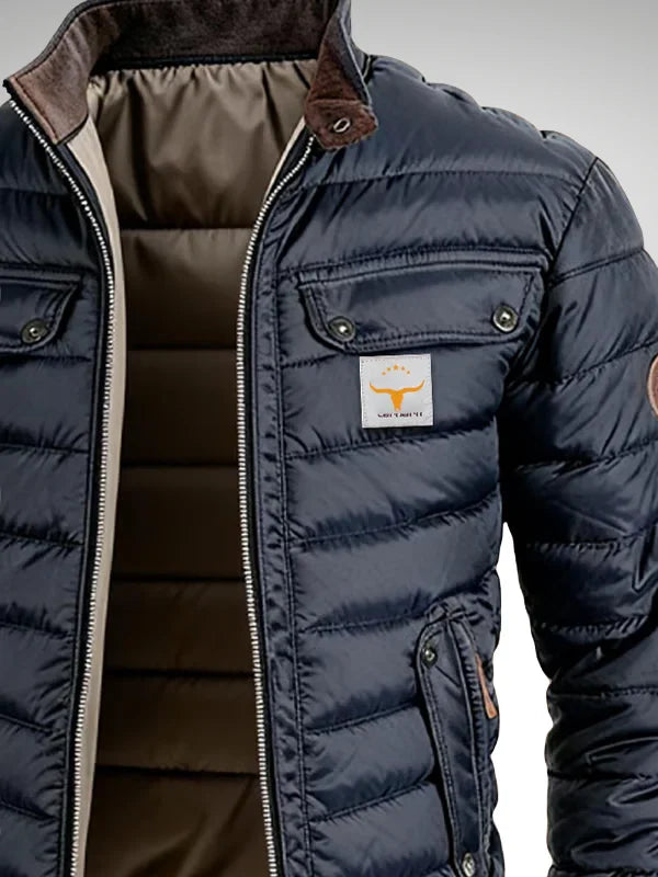 Men's Quilted Bomber Puffer Jacket with Zip Front and Pockets 3
