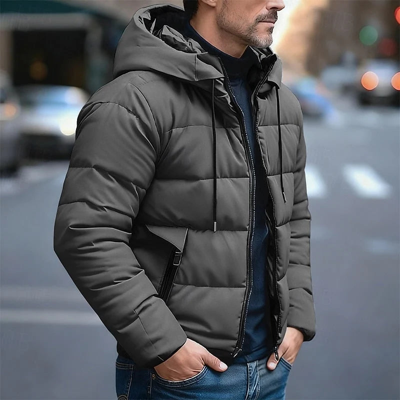 Men's Quilted Hooded Puffer Jacket with Insulation 0