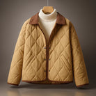Men's Quilted Jacket with Corduroy Point Collar and Snap Front Closure 0