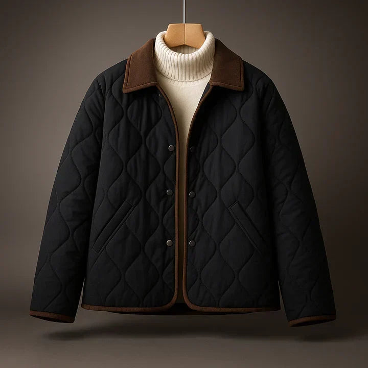 Men's Quilted Jacket with Corduroy Point Collar and Snap Front Closure 3