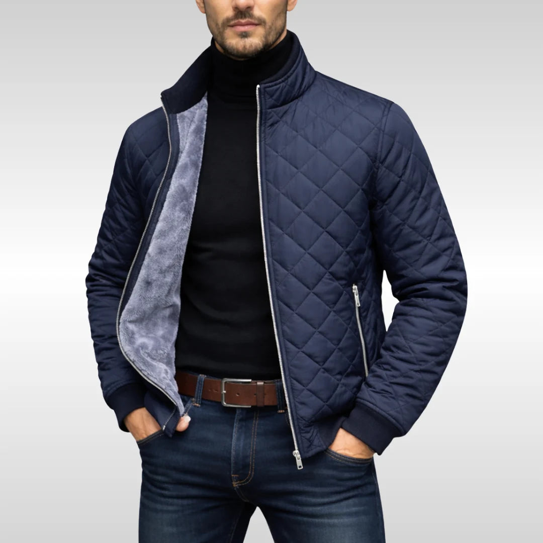 Men's Quilted Jacket with Fleece Lining and Stand Collar 0