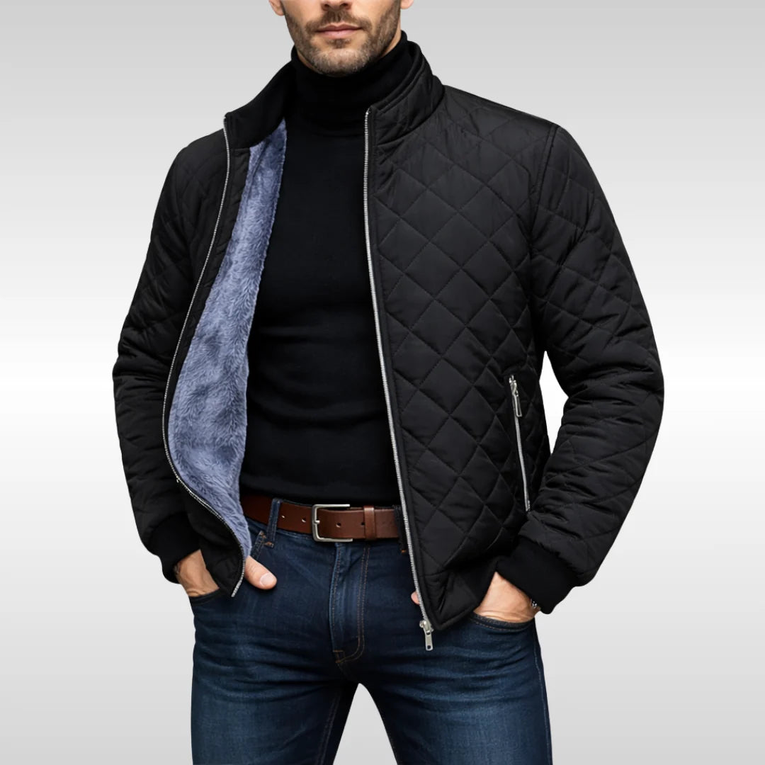 Men's Quilted Jacket with Fleece Lining and Stand Collar 1