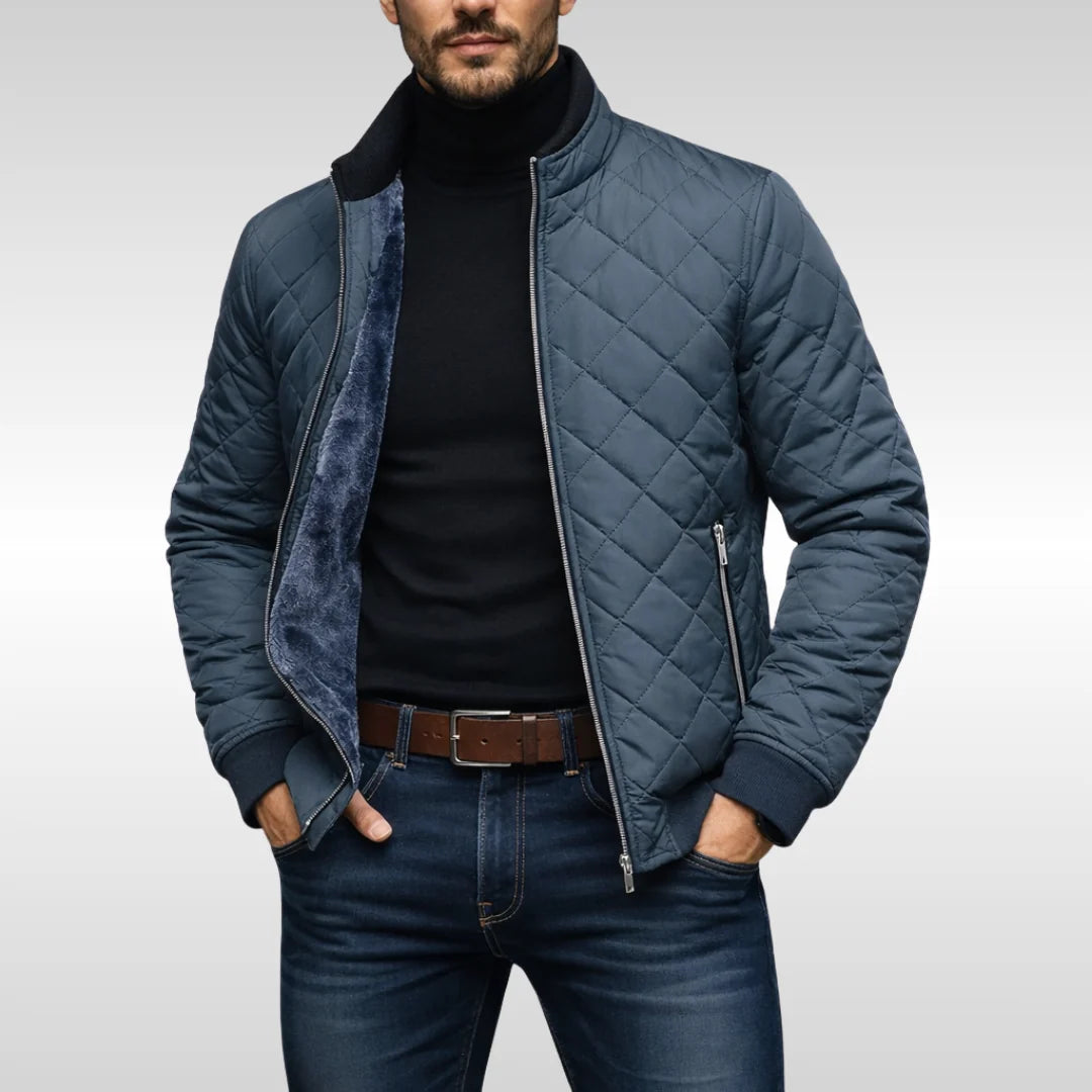 Men's Quilted Jacket with Fleece Lining and Stand Collar 2