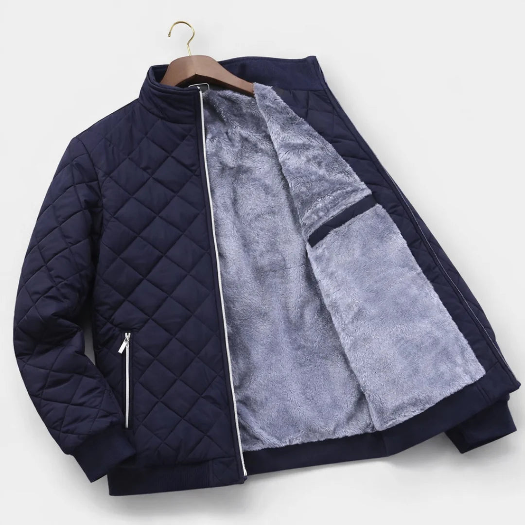 Men's Quilted Jacket with Fleece Lining and Stand Collar 3