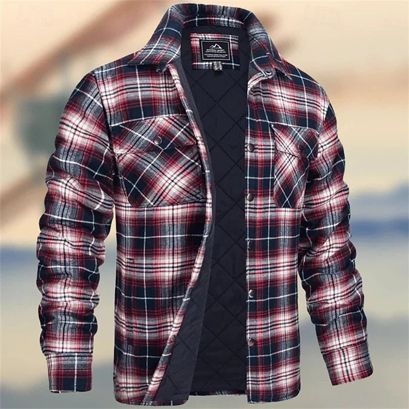 Men's Quilted Plaid Shirt Jacket with Chest Pockets 0