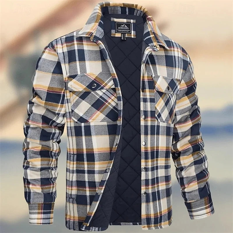 Men's Quilted Plaid Shirt Jacket with Chest Pockets 2