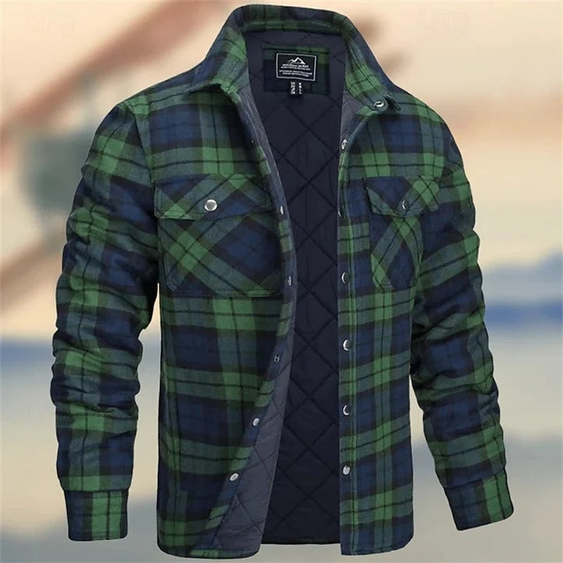 Men's Quilted Plaid Shirt Jacket with Chest Pockets 3