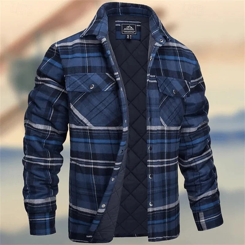 Men's Quilted Plaid Shirt Jacket with Chest Pockets 4