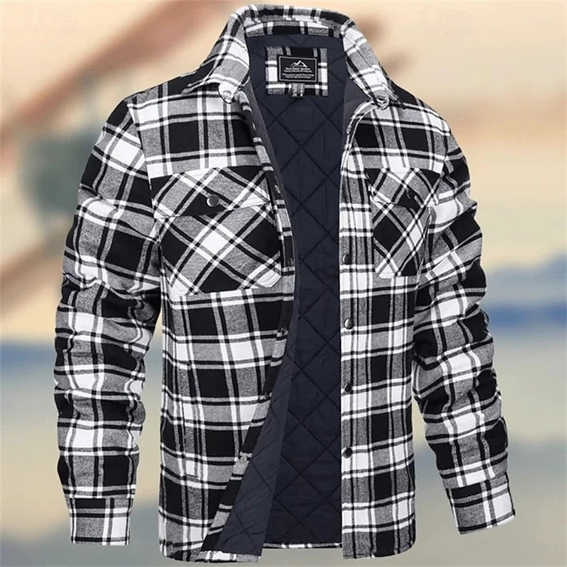 Men's Quilted Plaid Shirt Jacket with Chest Pockets 5