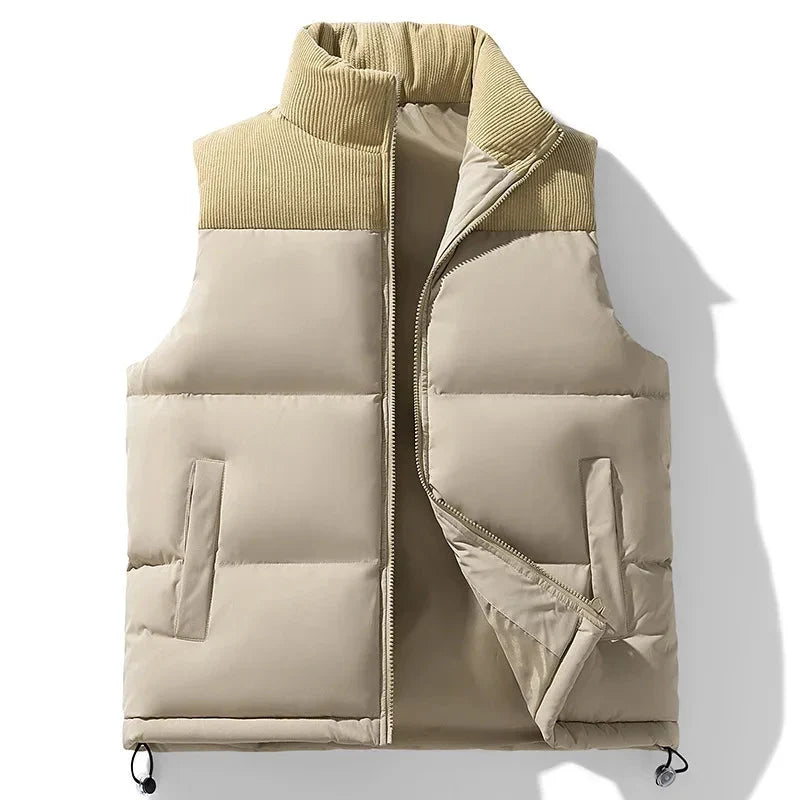 Men's Quilted Puffer Vest with High Collar and Zip Front Closure 0