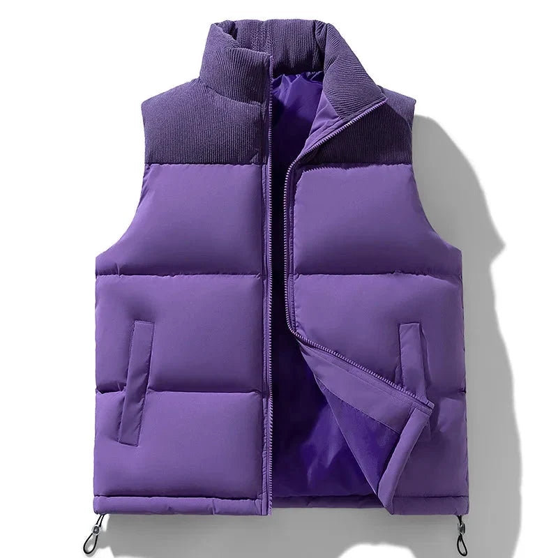Men's Quilted Puffer Vest with High Collar and Zip Front Closure 3