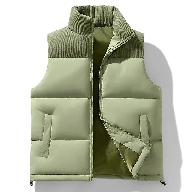 Men's Quilted Puffer Vest with High Collar and Zip Front Closure 4