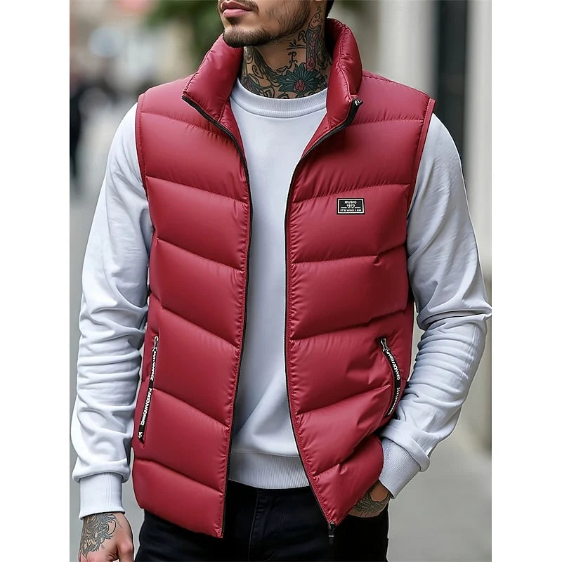 Men's Quilted Puffer Vest with Stand Collar and Side Pockets 0
