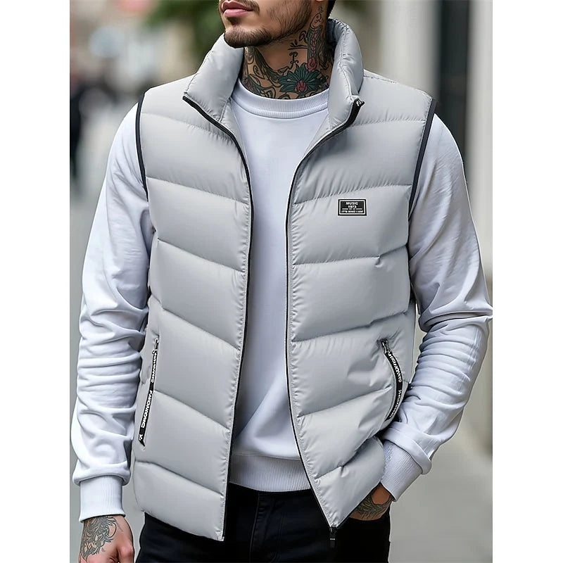 Men's Quilted Puffer Vest with Stand Collar and Side Pockets 7