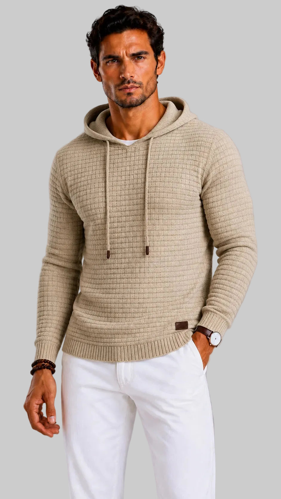 Men's Regular Fit Knitted Hoodie with Adjustable Hood 0