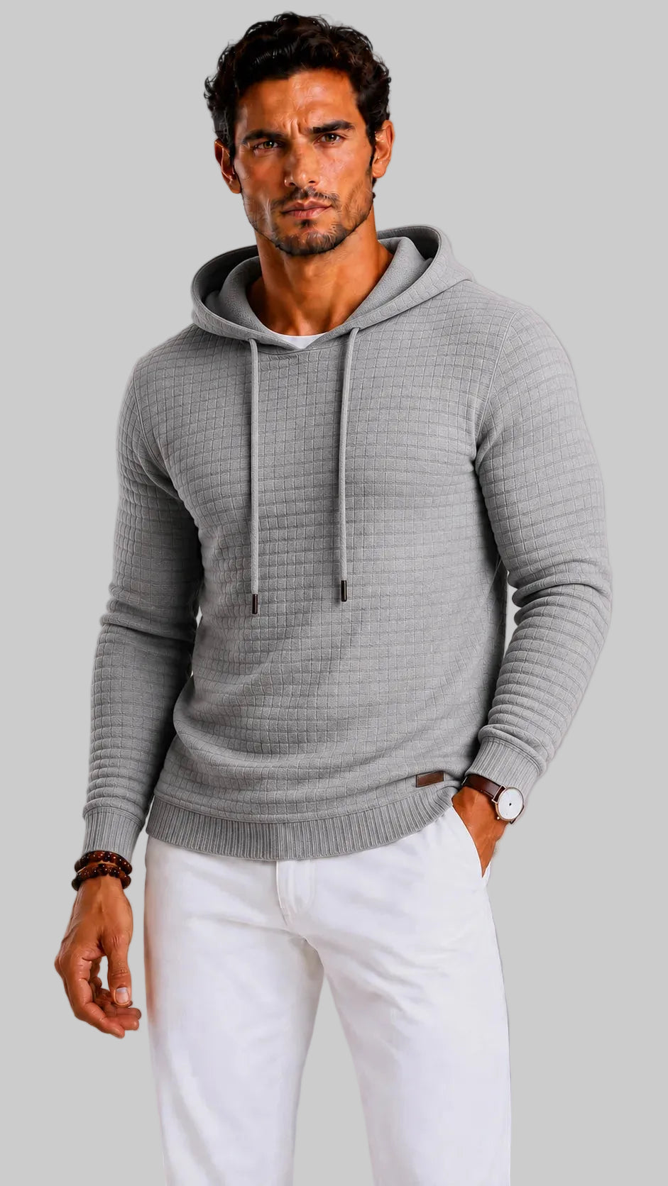 Men's Regular Fit Knitted Hoodie with Adjustable Hood 2