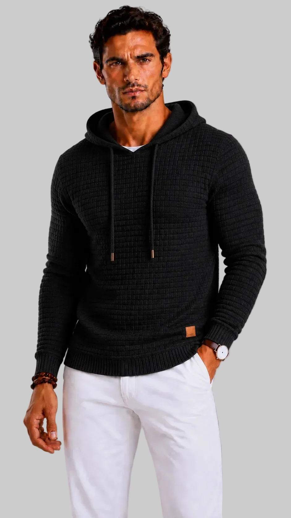 Men's Regular Fit Knitted Hoodie with Adjustable Hood 4