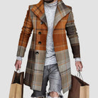 Men's Regular Fit Plaid Button-Front Overcoat with Notched Lapel 0