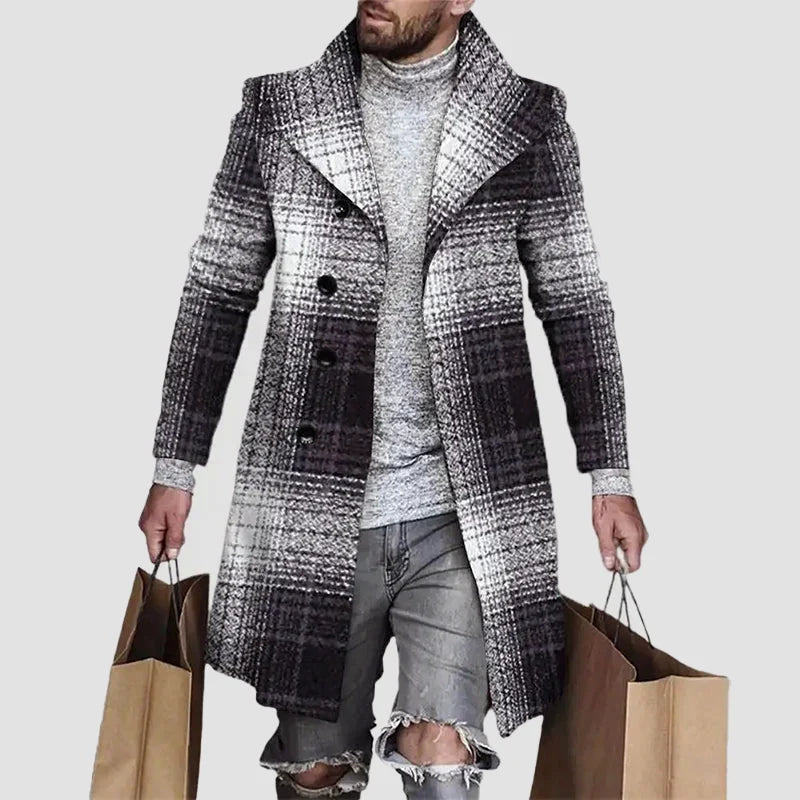 Men's Regular Fit Plaid Button-Front Overcoat with Notched Lapel 1