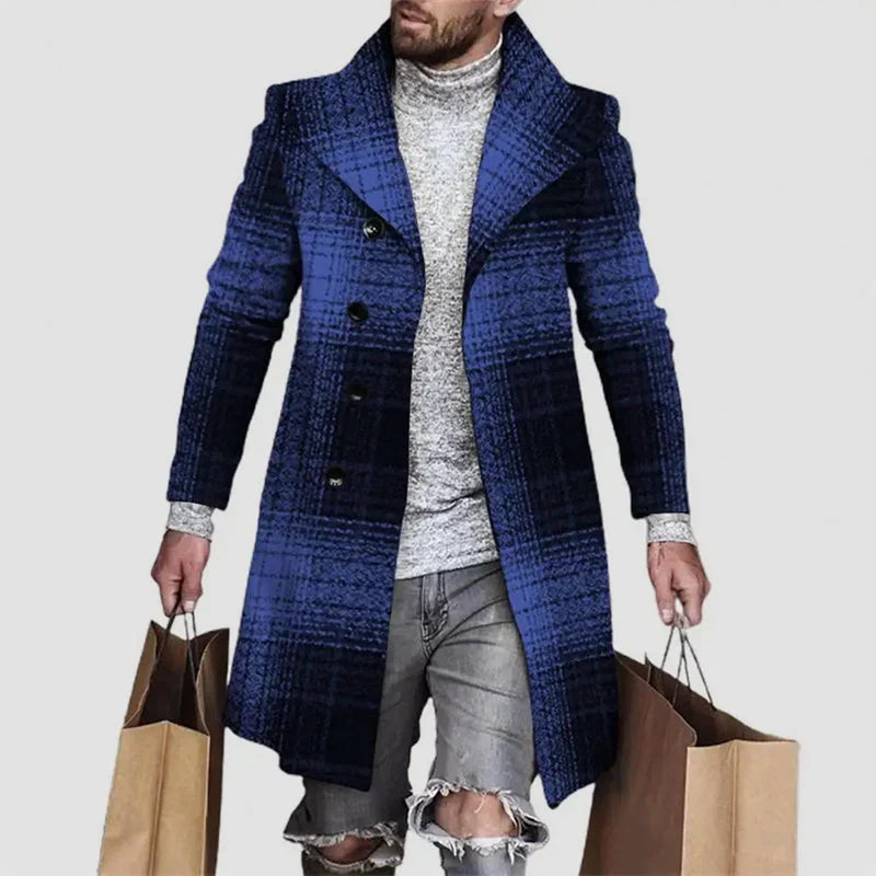 Men's Regular Fit Plaid Button-Front Overcoat with Notched Lapel 2