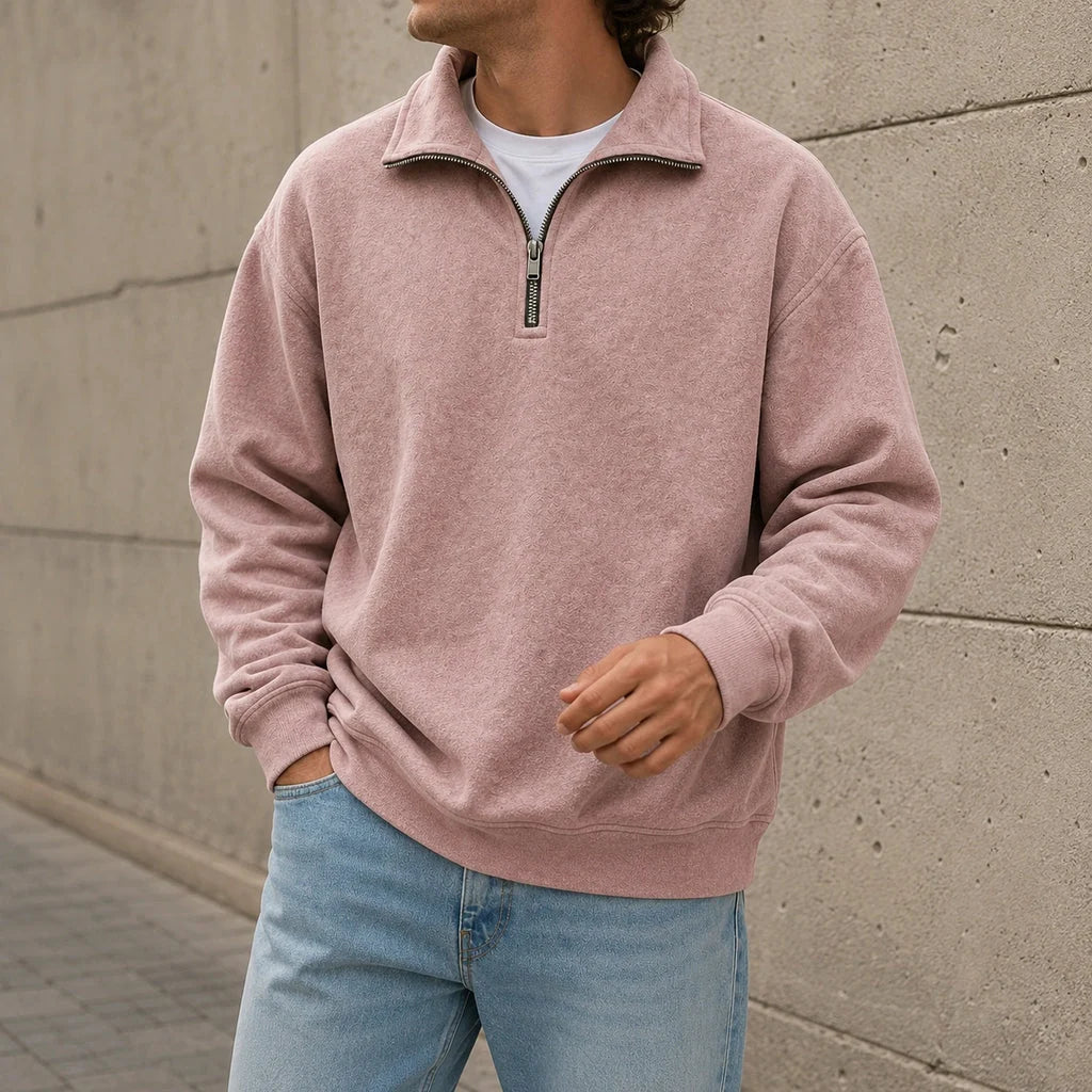 Men's Relaxed Fit Half-Zip Sweatshirt with Solid Design 1