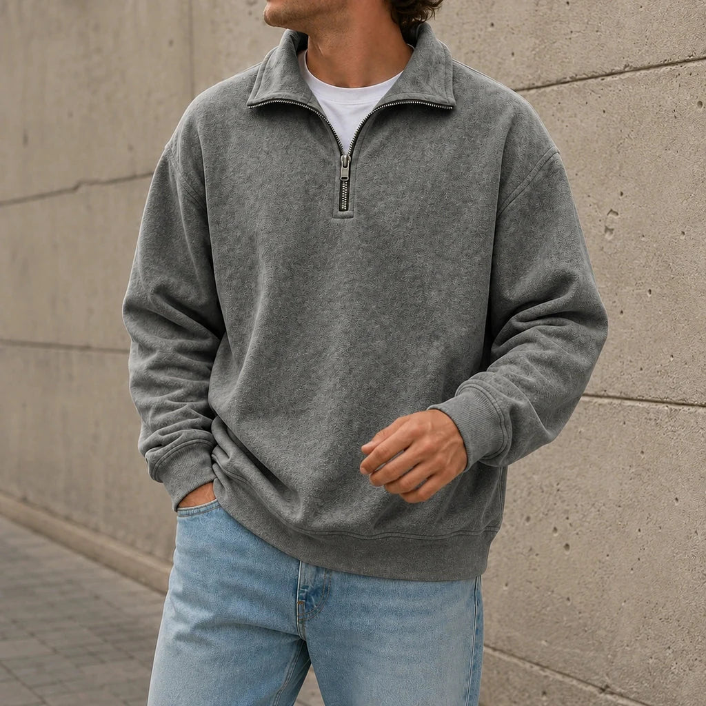Men's Relaxed Fit Half-Zip Sweatshirt with Solid Design 10
