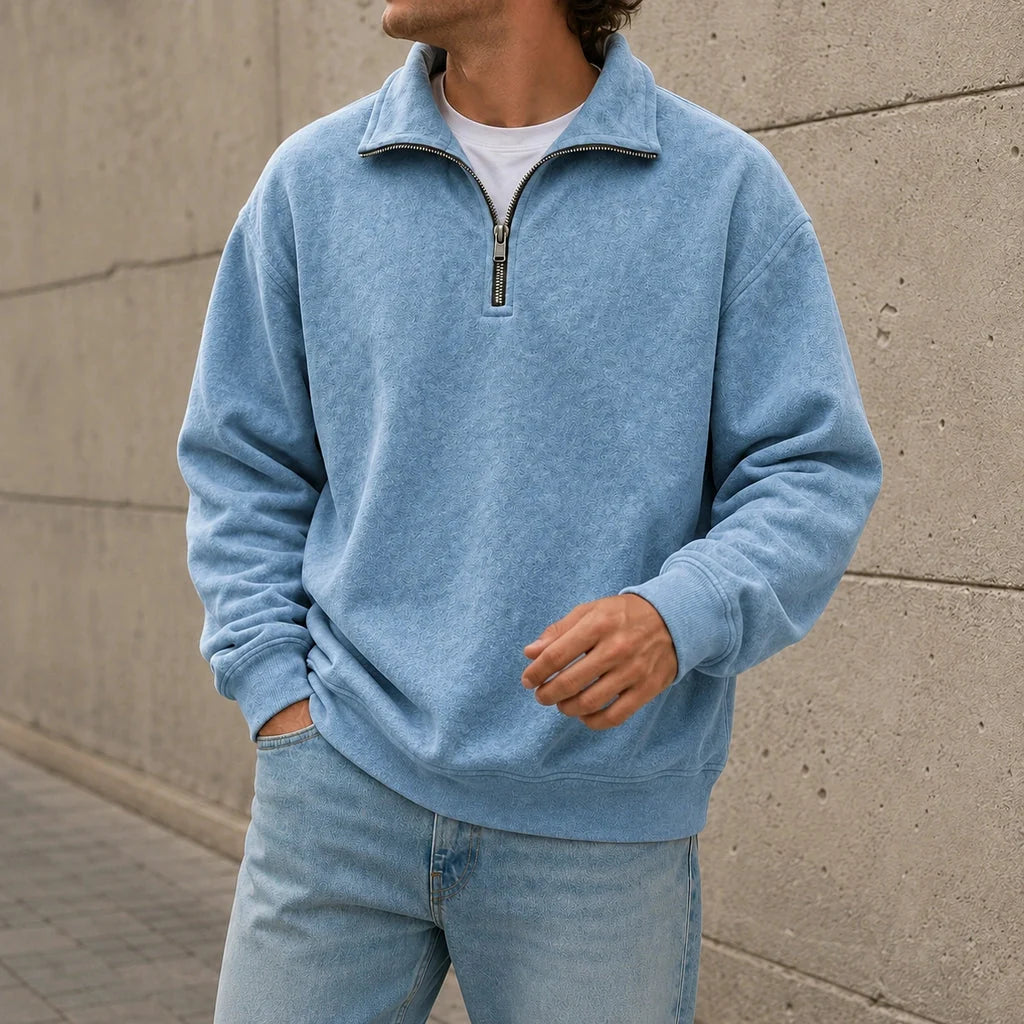 Men's Relaxed Fit Half-Zip Sweatshirt with Solid Design 2