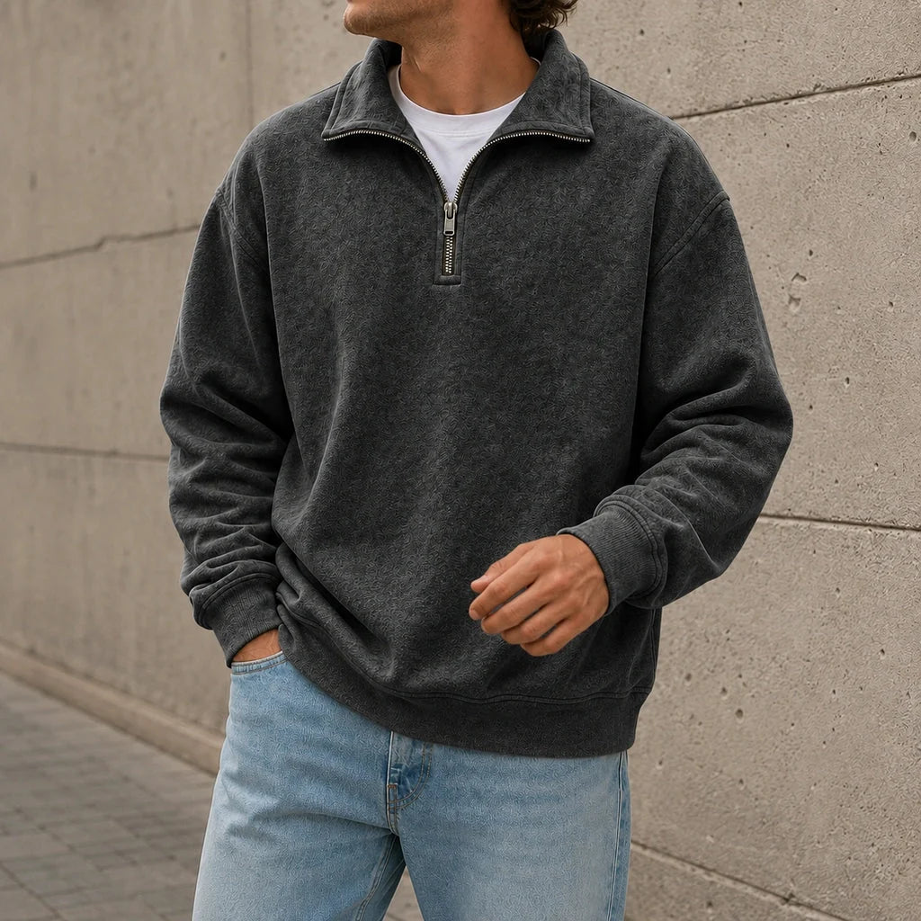 Men's Relaxed Fit Half-Zip Sweatshirt with Solid Design 5