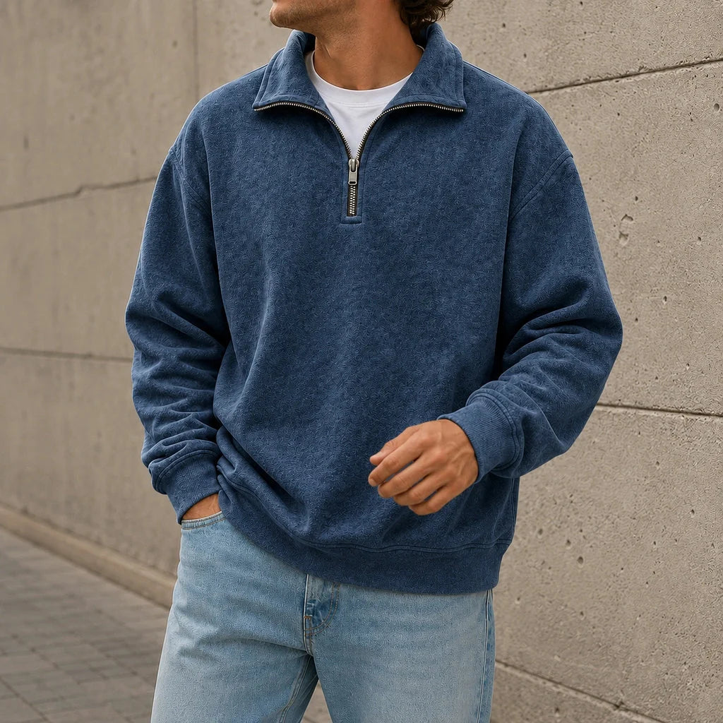 Men's Relaxed Fit Half-Zip Sweatshirt with Solid Design 7