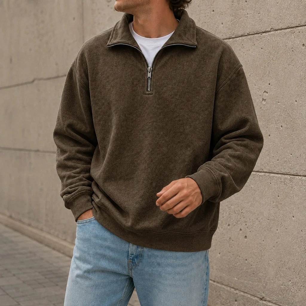 Men's Relaxed Fit Half-Zip Sweatshirt with Solid Design 8