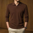Men's Ribbed Knit Long-Sleeve Polo Sweater with V-Neck Placket 0