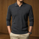 Men's Ribbed Knit Long-Sleeve Polo Sweater with V-Neck Placket 3