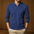 Men's Ribbed Knit Long-Sleeve Polo Sweater with V-Neck Placket 4