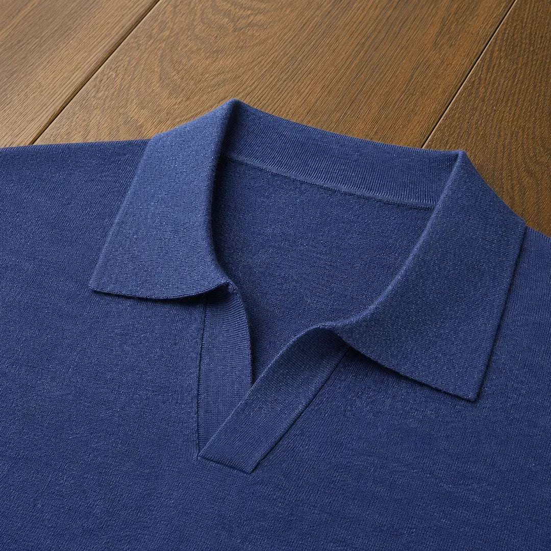 Men's Ribbed Knit Long-Sleeve Polo Sweater with V-Neck Placket 5