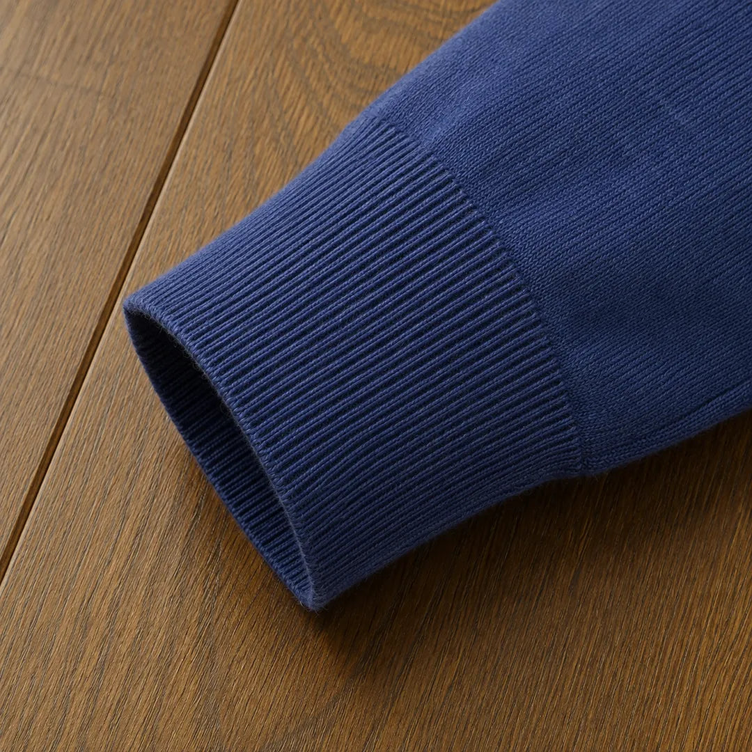 Men's Ribbed Knit Long-Sleeve Polo Sweater with V-Neck Placket 6